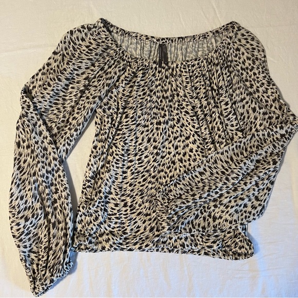 Anthropologie Cascais Leopard Print Long Sleeve Off The Shoulder Top - Picture 2 of 5